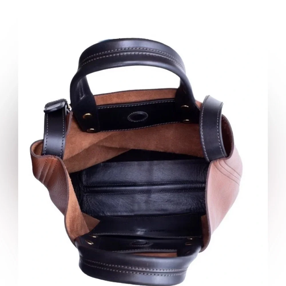 Brown and Dark Brown Leather Tote Satchel - Picture 5 of 6